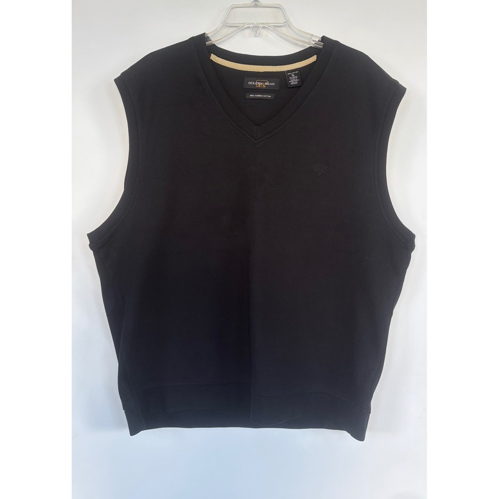 Golden Bear Mens XL Black V-Neck Sweater Vest 100% Combed Cotton Pullover Logo